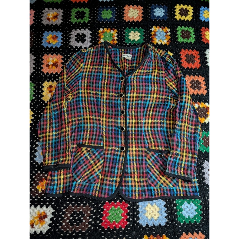 Vintage 90s Adrian Jordan Houndstooth Blazer Colorful Whimsical Size 20‎
